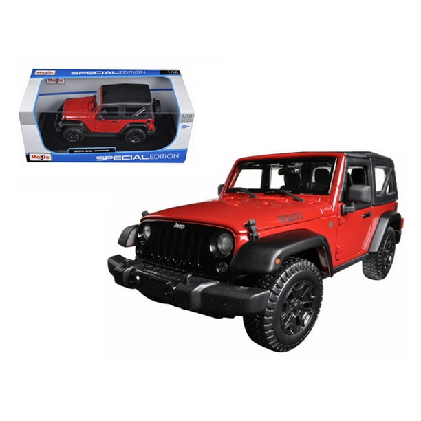 Red Maisto 1:18 Diecast Model Car 2014 Jeep Wrangler Willys